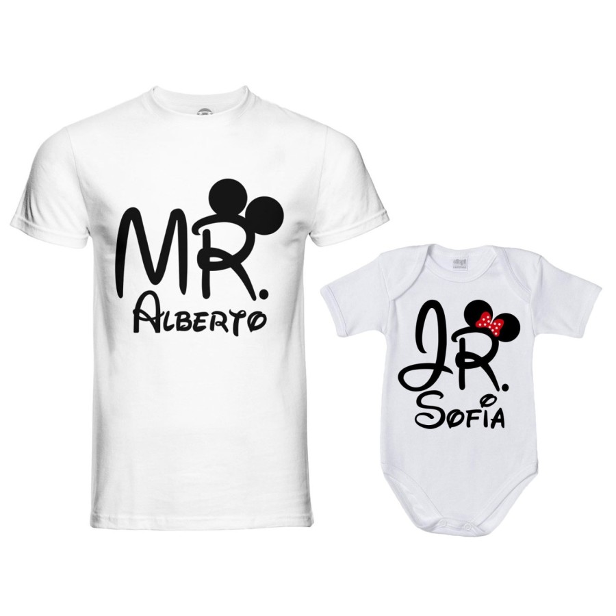 Coordinato t-shirt e body neonato padre figlio personalizzabile con nomi mr e jr Per il papà