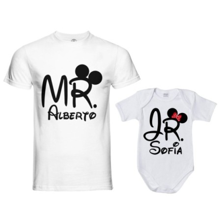 Coordinato t-shirt e body neonato padre figlio personalizzabile con nomi mr e jr Per il papà