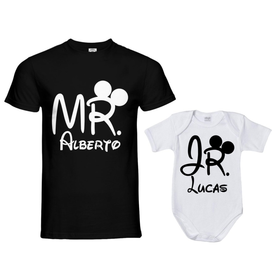 Coordinato t-shirt e body neonato padre figlio personalizzabile con nomi mr e jr Per il papà
