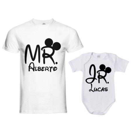 Coordinato t-shirt e body neonato padre figlio personalizzabile con nomi mr e jr Per il papà