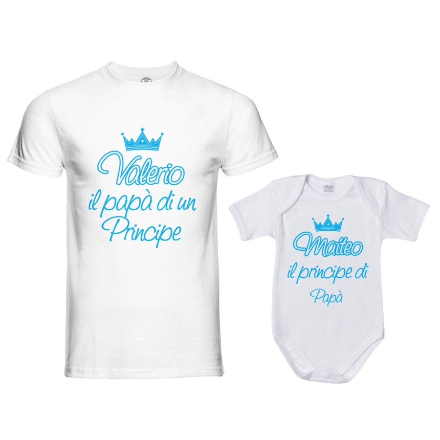 Coordinato t-shirt body padre figlio personalizzato con nome  papà di un principe di una principessa Per il papà