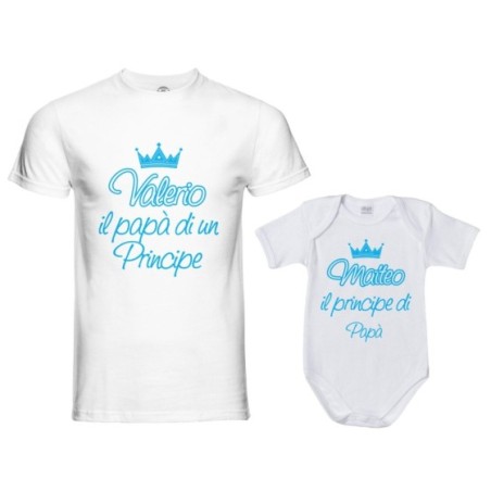 Coordinato t-shirt body padre figlio personalizzato con nome  papà di un principe di una principessa Per il papà