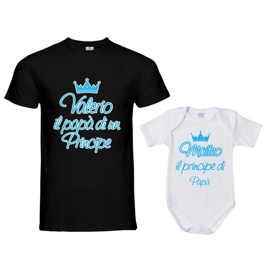 Coordinato t-shirt body padre figlio personalizzato con nome  papà di un principe di una principessa Per il papà