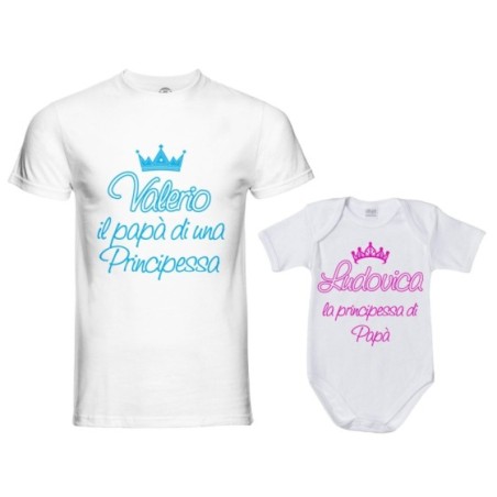 Coordinato t-shirt body padre figlio personalizzato con nome  papà di un principe di una principessa Per il papà