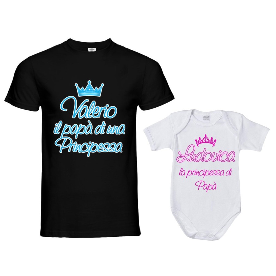 Coordinato t-shirt body padre figlio personalizzato con nome  papà di un principe di una principessa Per il papà