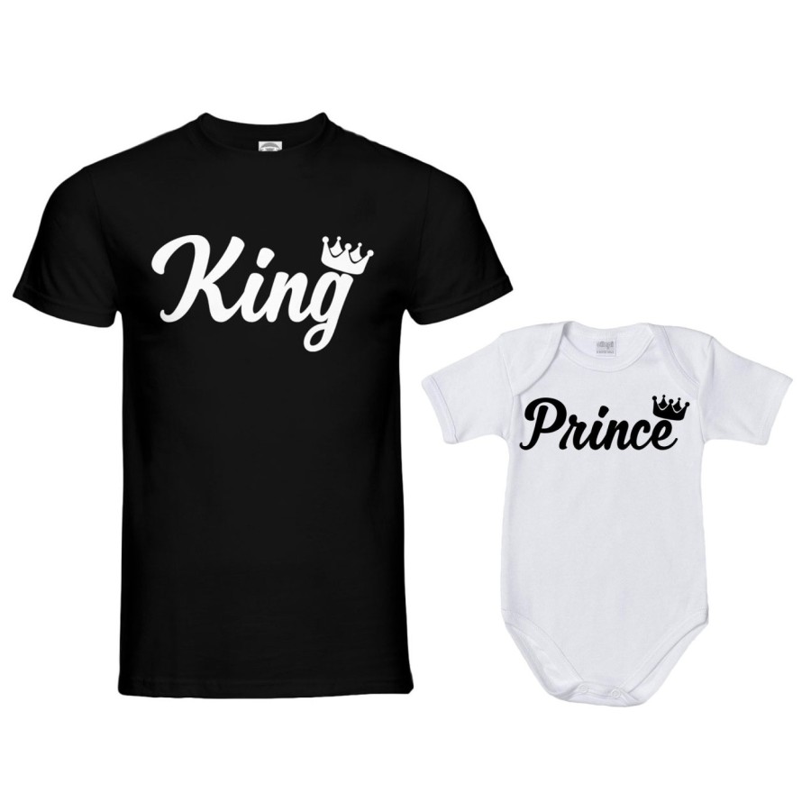 Coordinato t-shirt body padre figlio personalizzabile con nomi king con corona prince princess con corona Per il papà