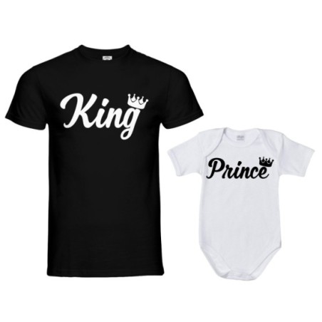Coordinato t-shirt body padre figlio personalizzabile con nomi king con corona prince princess con corona Per il papà