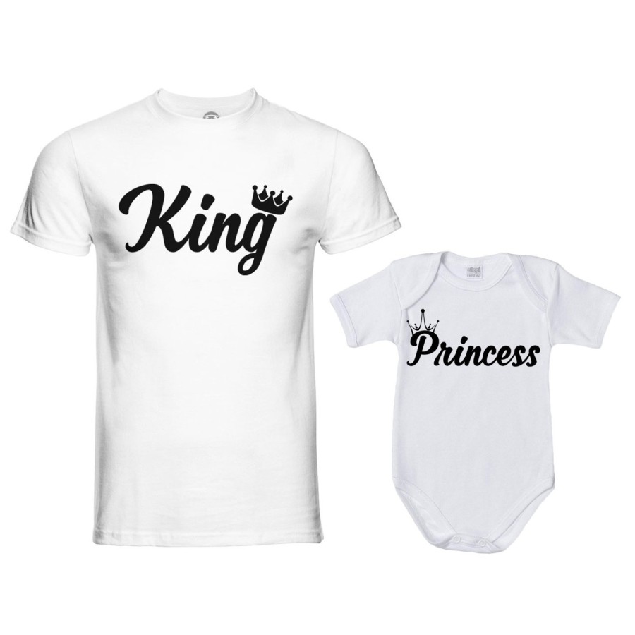 Coordinato t-shirt body padre figlio personalizzabile con nomi king con corona prince princess con corona Per il papà