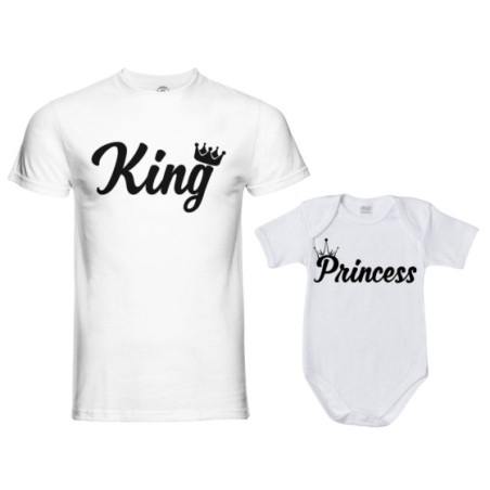 Coordinato t-shirt body padre figlio personalizzabile con nomi king con corona prince princess con corona Per il papà