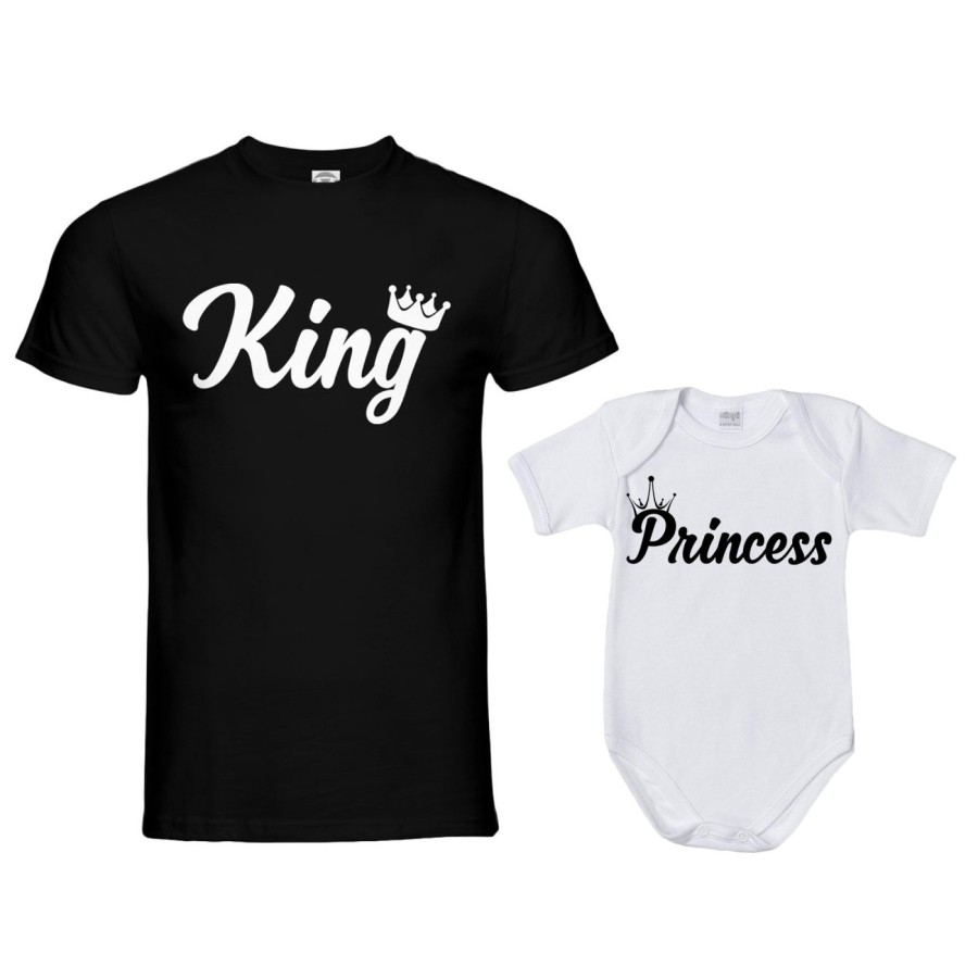 Coordinato t-shirt body padre figlio personalizzabile con nomi king con corona prince princess con corona Per il papà