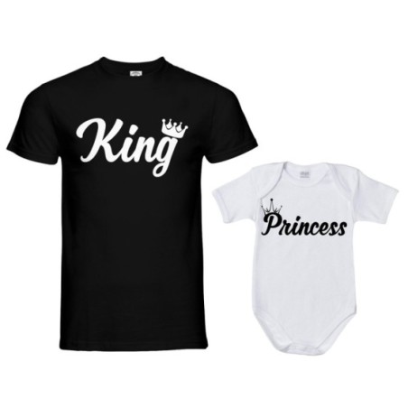 Coordinato t-shirt body padre figlio personalizzabile con nomi king con corona prince princess con corona Per il papà