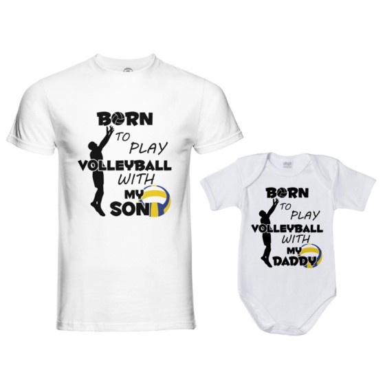 Coordinato t-shirt padre figlio born to play volleyball with my son my daughter Per il papà