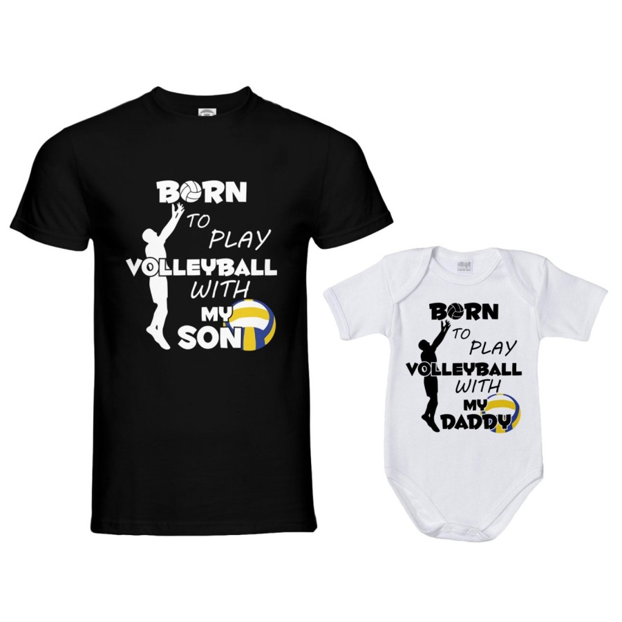 Coordinato t-shirt padre figlio born to play volleyball with my son my daughter Per il papà