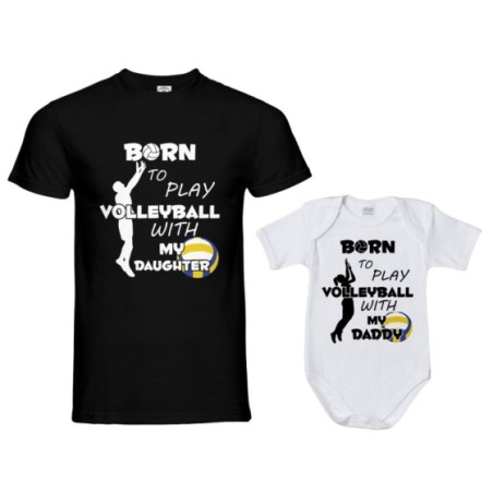 Coordinato t-shirt padre figlio born to play volleyball with my son my daughter Per il papà