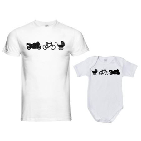 Coordinato t-shirt e body neonato padre figlio dalla moto...
