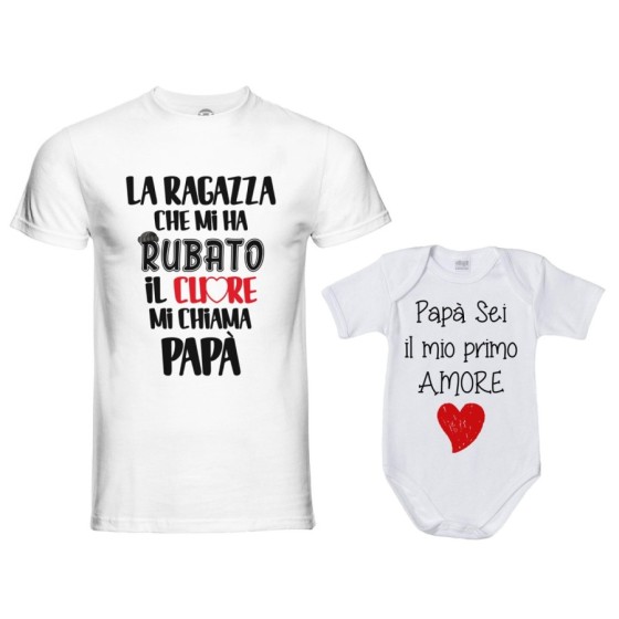 Coordinato t-shirt e body neonato padre figlia la ragazza che mi ha rubato il cuore mi chiama papà Per il papà