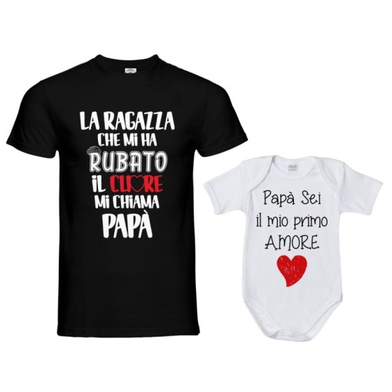 Coordinato t-shirt e body neonato padre figlia la ragazza che mi ha rubato il cuore mi chiama papà Per il papà 2