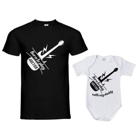 Coordinato t-shirt e body neonato padre figlio born to play guitar born to play guitar with my daddy Per il papà