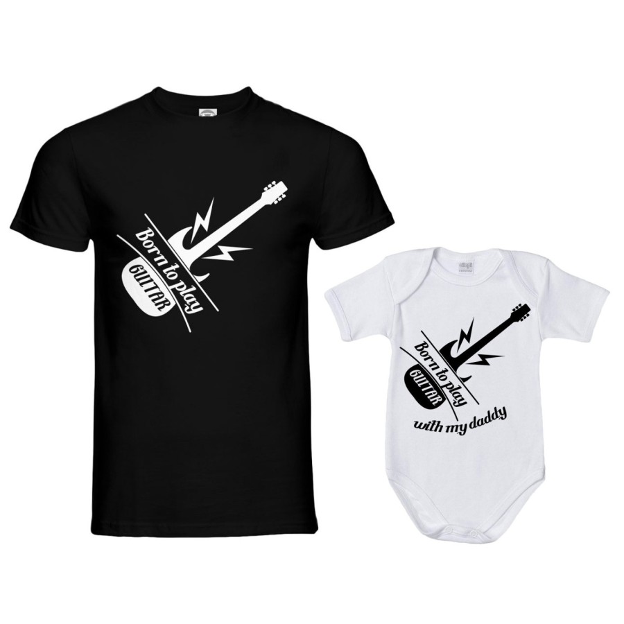 Coordinato t-shirt e body neonato padre figlio born to play guitar born to play guitar with my daddy Per il papà