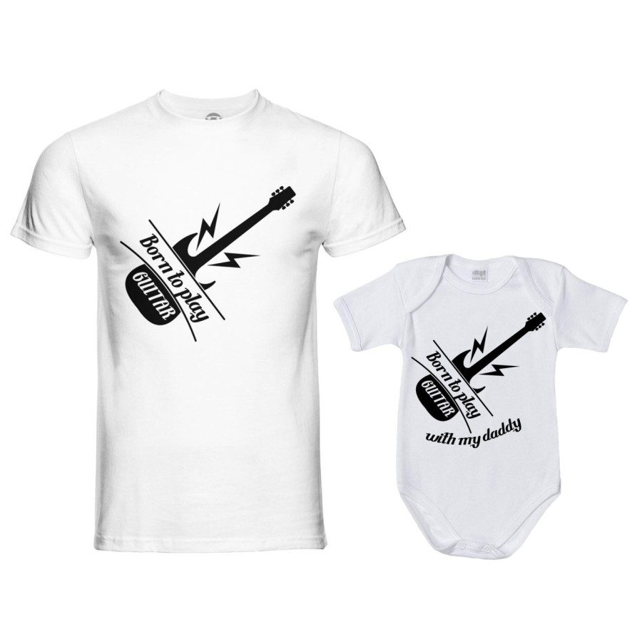 Coordinato t-shirt e body neonato padre figlio born to play guitar born to play guitar with my daddy Per il papà