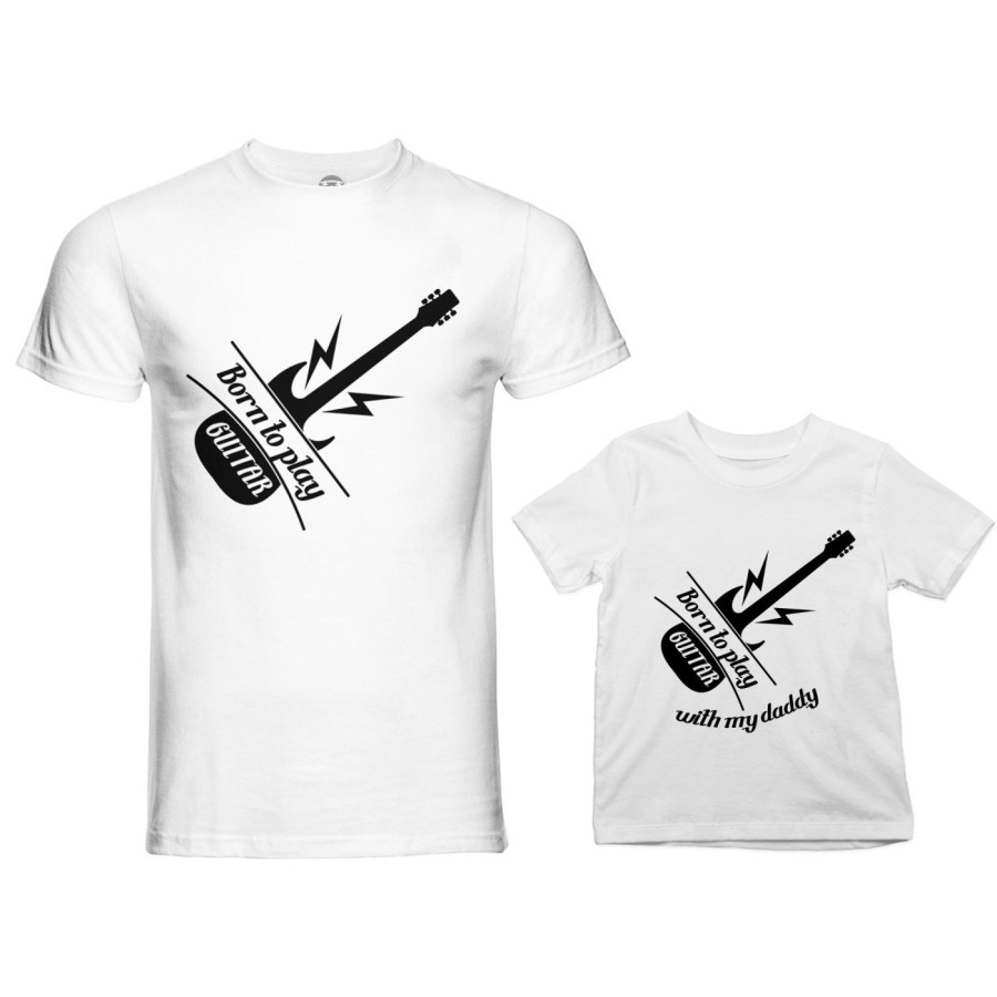 Coordinato t-shirt e body neonato padre figlio born to play guitar born to play guitar with my daddy Per il papà