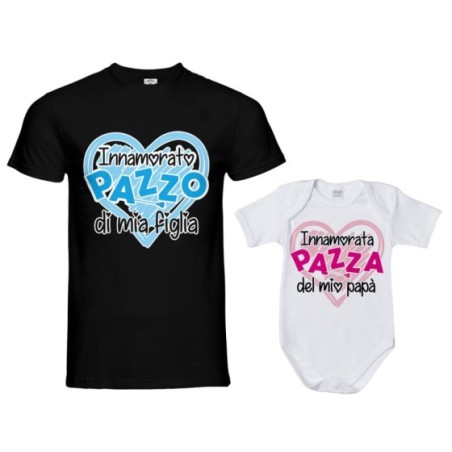 Coordinato t-shirt e body neonato padre figlio innamorato pazzo di mio figlio mia figlia  Per il papà