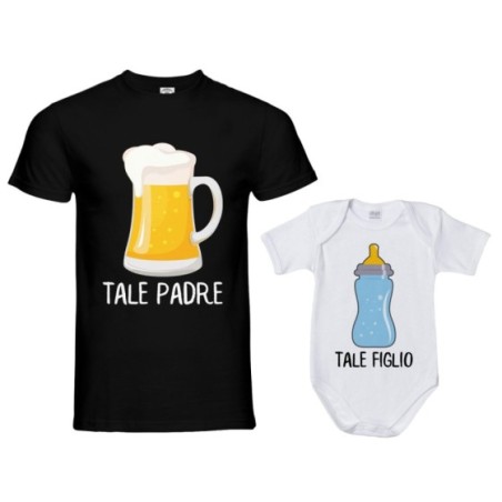 Coordinato t-shirt body padre figlio tale padre con boccale di birra tale figlio con biberon Per il papà