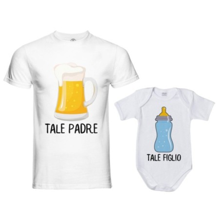 Coordinato t-shirt body padre figlio tale padre con boccale di birra tale figlio con biberon Per il papà