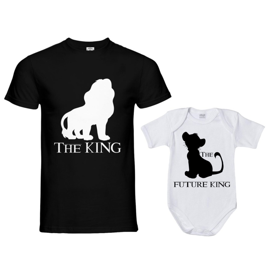 Coordinato t-shirt e body neonato padre figlio the king the future king lion future queen lion Per il papà