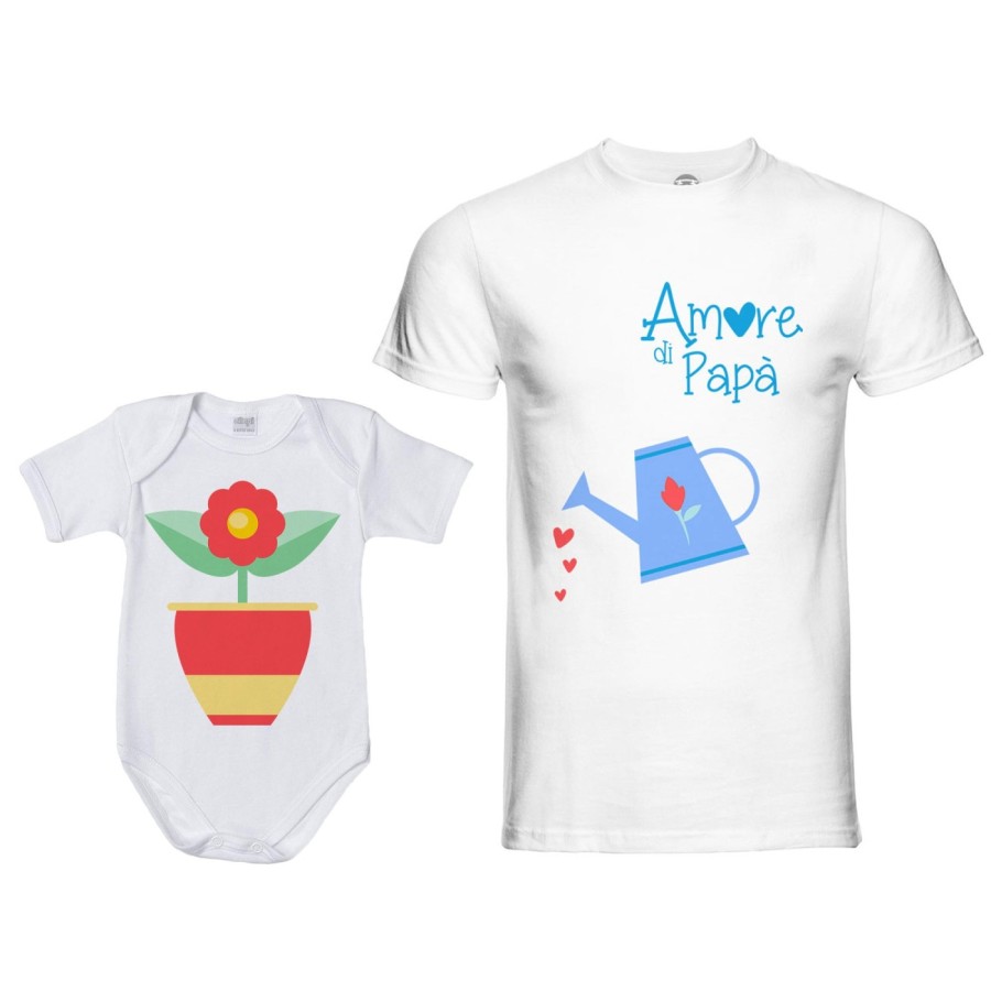 Coordinato t-shirt e body neonato padre figlio amore di papà annaffiatoio e fiorellino Per il papà