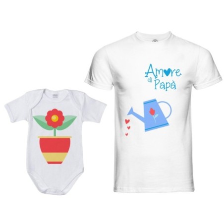 Coordinato t-shirt e body neonato padre figlio amore di papà annaffiatoio e fiorellino Per il papà