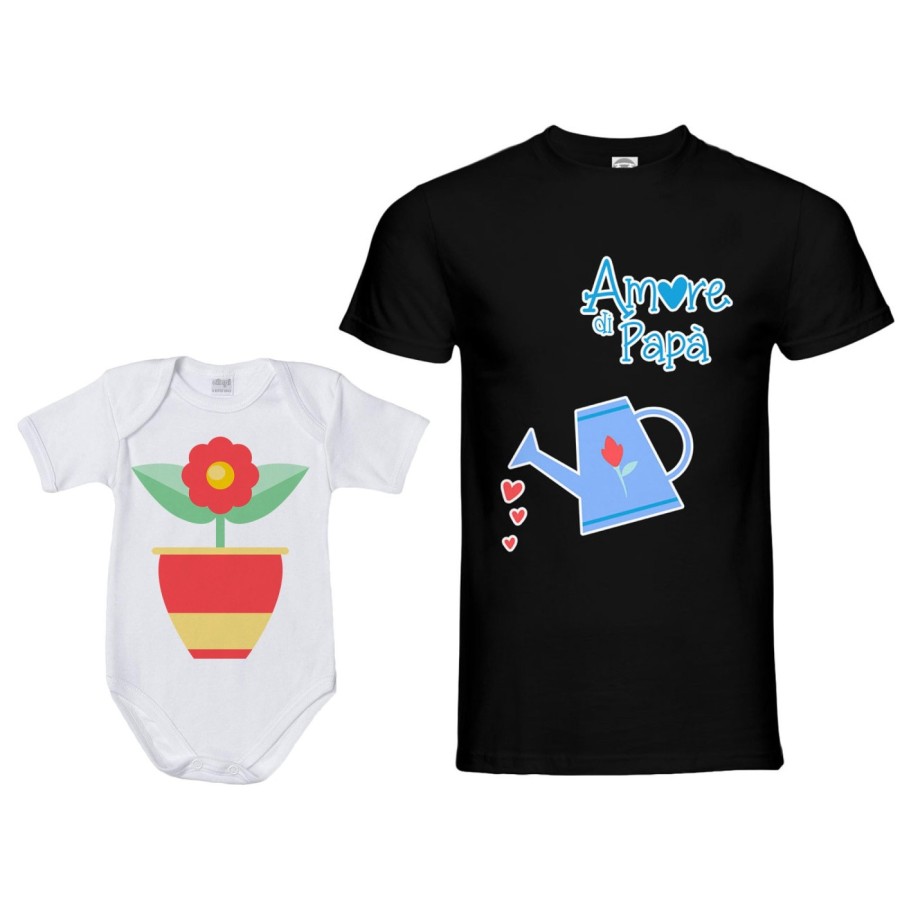 Coordinato t-shirt e body neonato padre figlio amore di papà annaffiatoio e fiorellino Per il papà