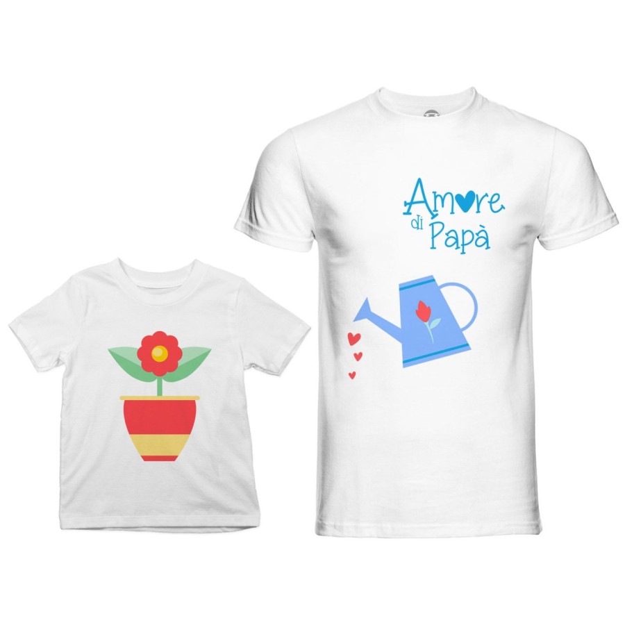 Coordinato t-shirt e body neonato padre figlio amore di papà annaffiatoio e fiorellino Per il papà