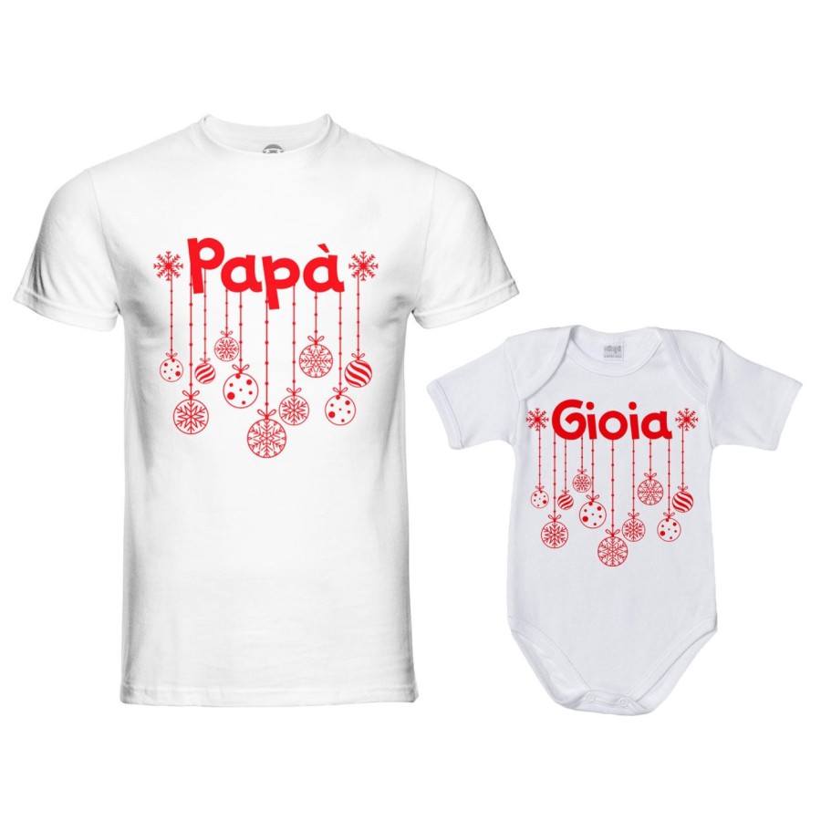 Coordinato t-shirt e body neonato padre figlio personalizzato con nome e addobbi natalizi Natale