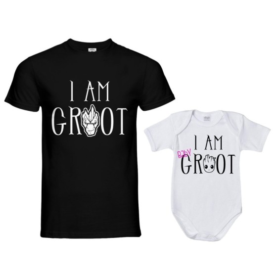 Coordinato t-shirt e body neonato padre figlio i am groot i am baby groot Per il papà