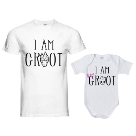 Coordinato t-shirt e body neonato padre figlio i am groot i am baby groot Per il papà