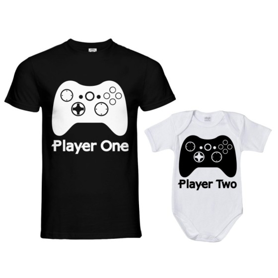 Coordinato t-shirt e body neonato padre figlio player one player two xbox Per il papà