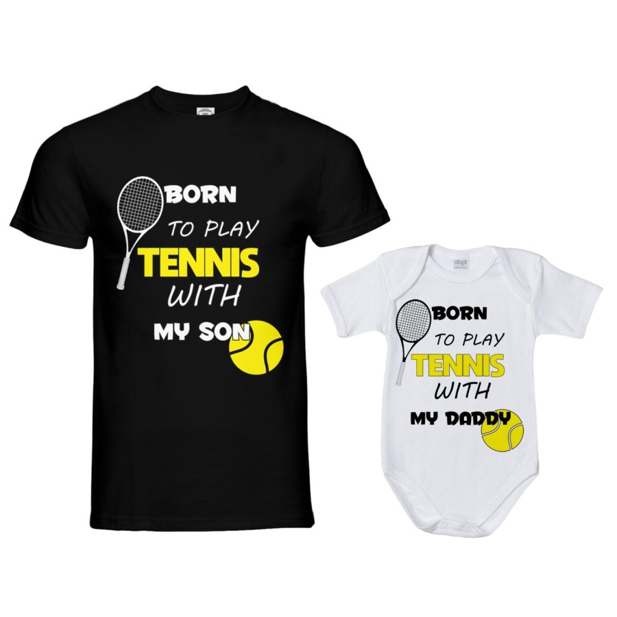 Coordinato t-shirt e body neonato padre figlio born to play tennis with my son my daughter Per il papà