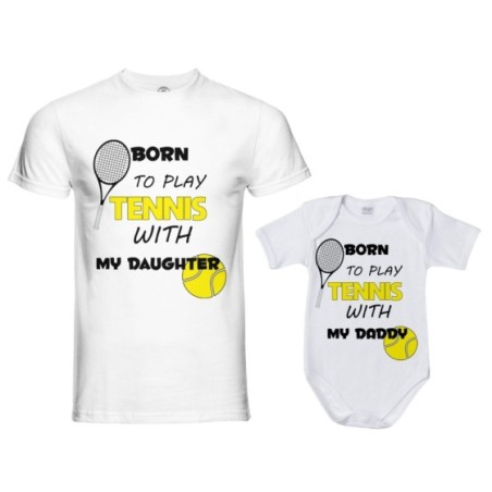 Coordinato t-shirt e body neonato padre figlio born to play tennis with my son my daughter Per il papà