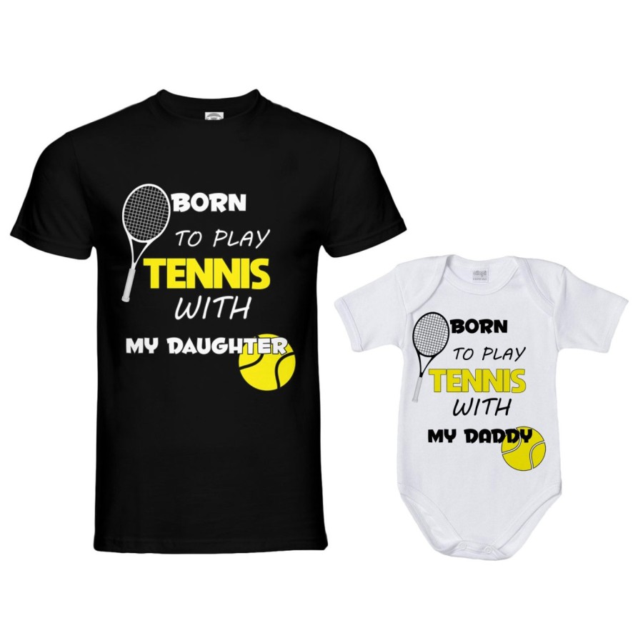 Coordinato t-shirt e body neonato padre figlio born to play tennis with my son my daughter Per il papà