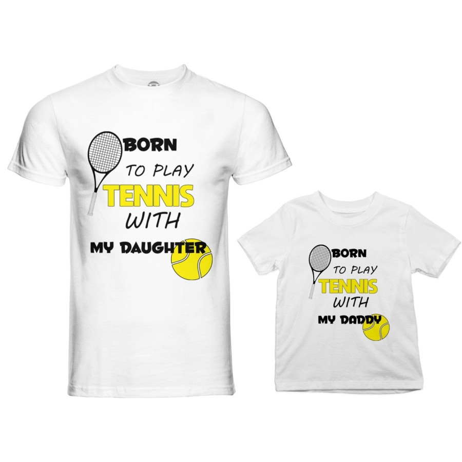 Coordinato t-shirt e body neonato padre figlio born to play tennis with my son my daughter Per il papà