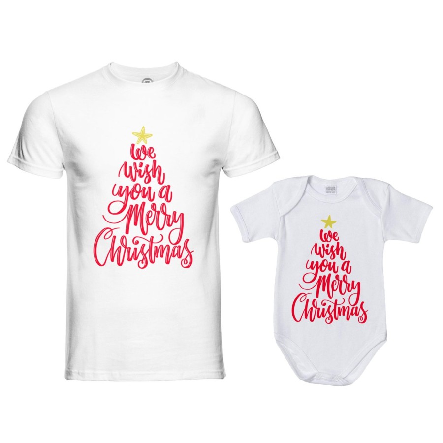 Coordinato t-shirt e body neonato padre figlio we wish you a merry christmas Natale