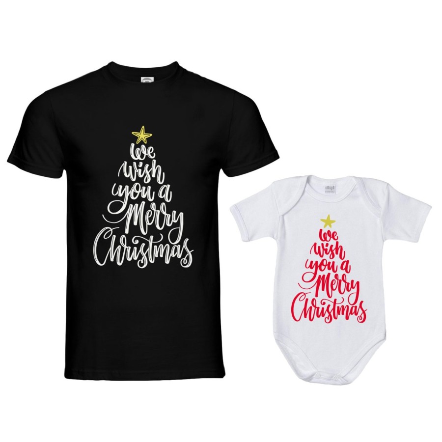Coordinato t-shirt e body neonato padre figlio we wish you a merry christmas Natale