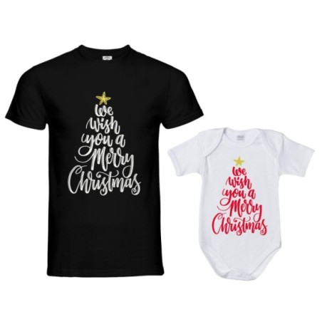 Coordinato t-shirt e body neonato padre figlio we wish you a merry christmas Natale