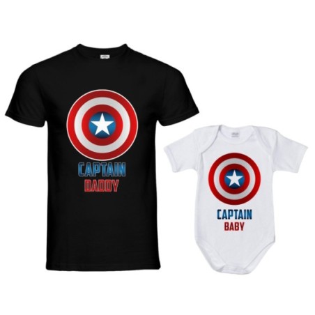 Coordinato t-shirt e body neonato padre figlio captain...
