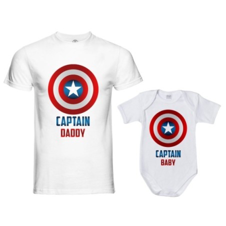 Coordinato t-shirt e body neonato padre figlio captain daddy captain baby Per il papà
