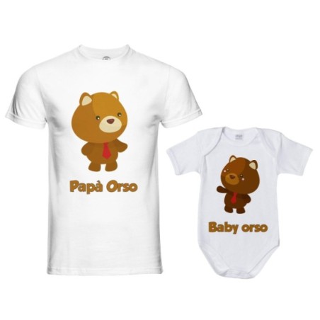 Coordinato t-shirt e body neonato padre figlio papà orso...