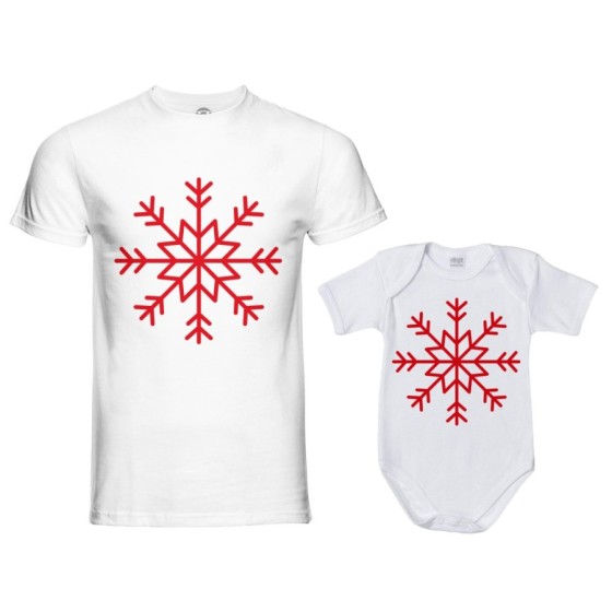 Coordinato t-shirt e body neonato padre figlio personalizzabile con nome fiocco di neve Natale