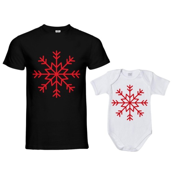 Coordinato t-shirt e body neonato padre figlio personalizzabile con nome fiocco di neve Natale 2
