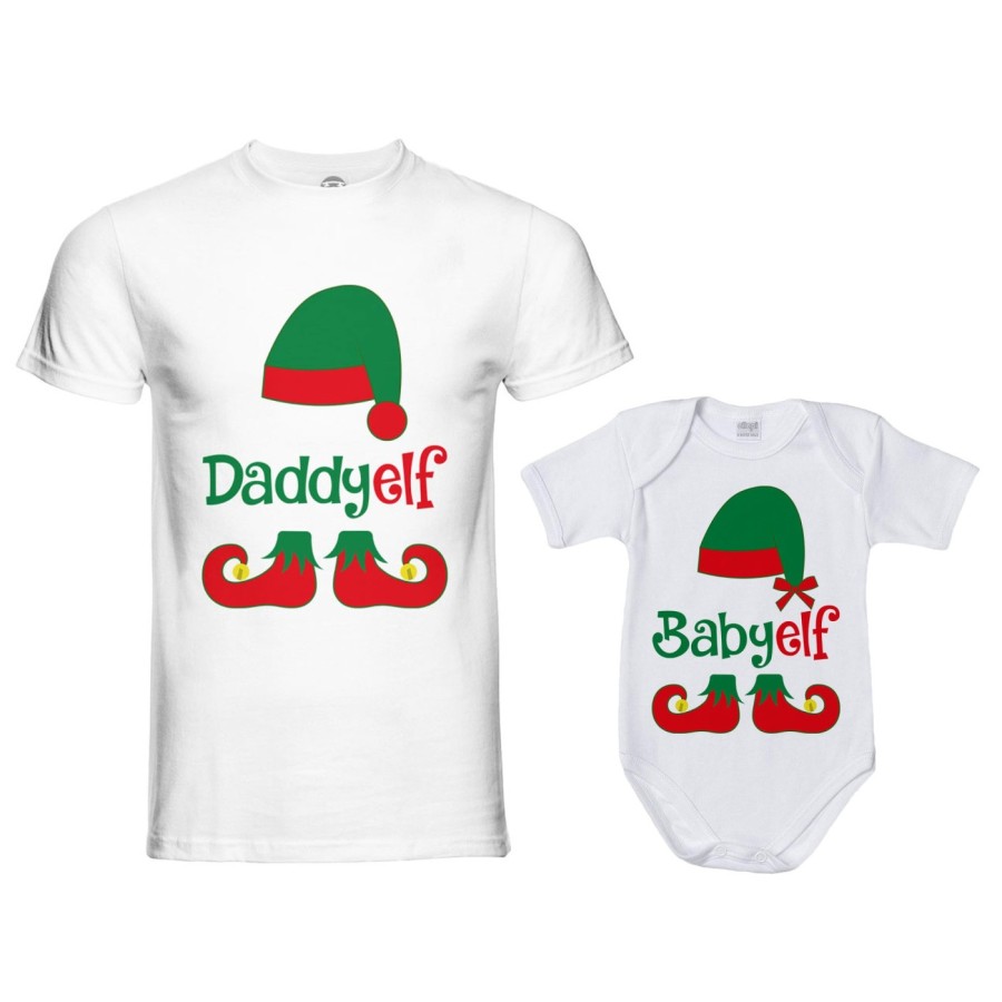 Coordinato t-shirt e body neonato padre figlio personalizzabile con nome daddy elf baby elf Natale